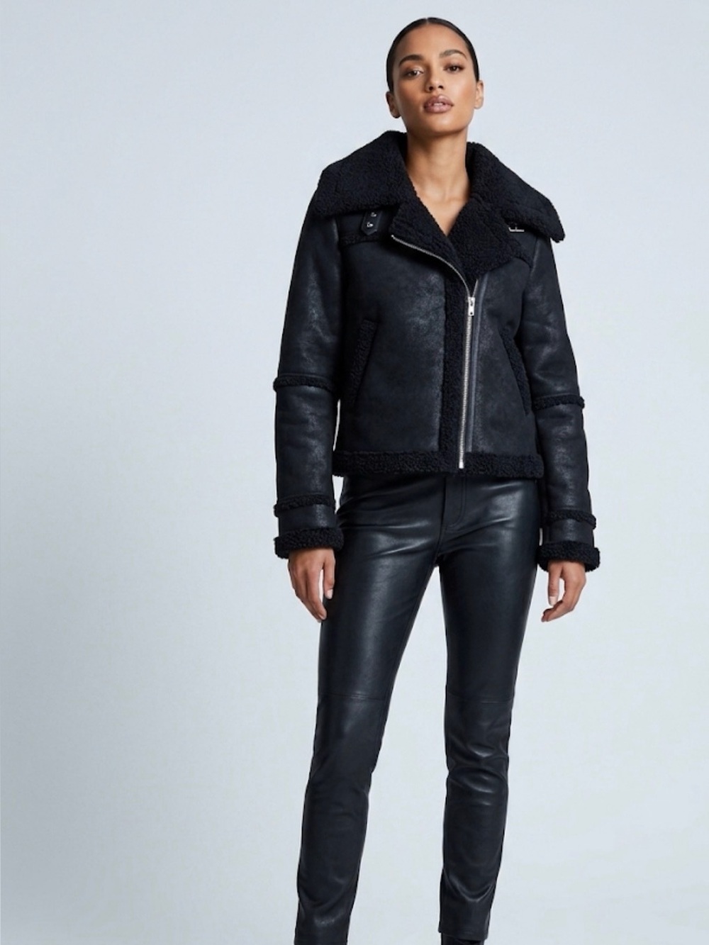 Jonathan Simkhai wool Shearling-Trim Moto Jacket - Women